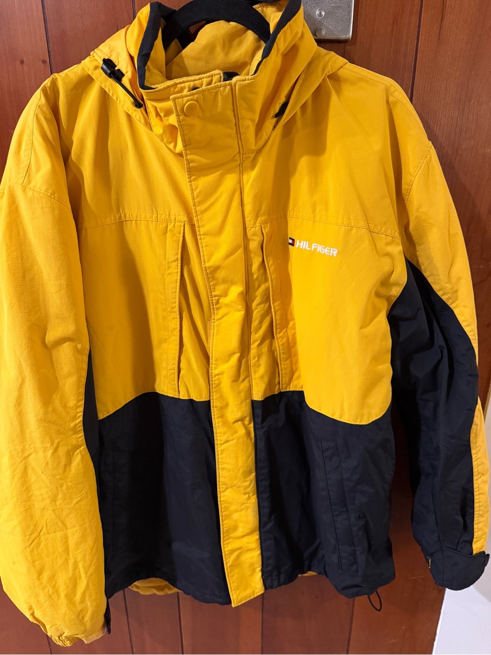 Tommy Hilfiger Yellow and Black Colorblock Puff Jacket- XL